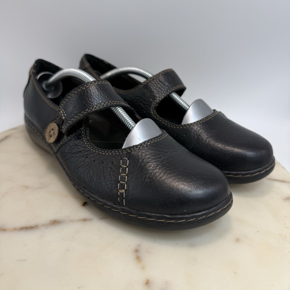 Clarks Bendables Womens Mary Jane Shoes 9.5M Black Leather Comfort Strap Walking